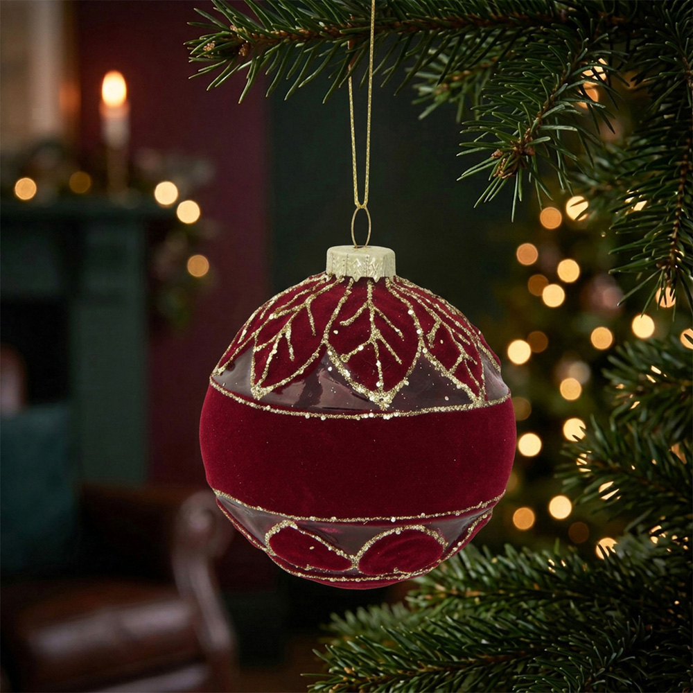 Burgundy Patterned Leaf Bauble Image 5