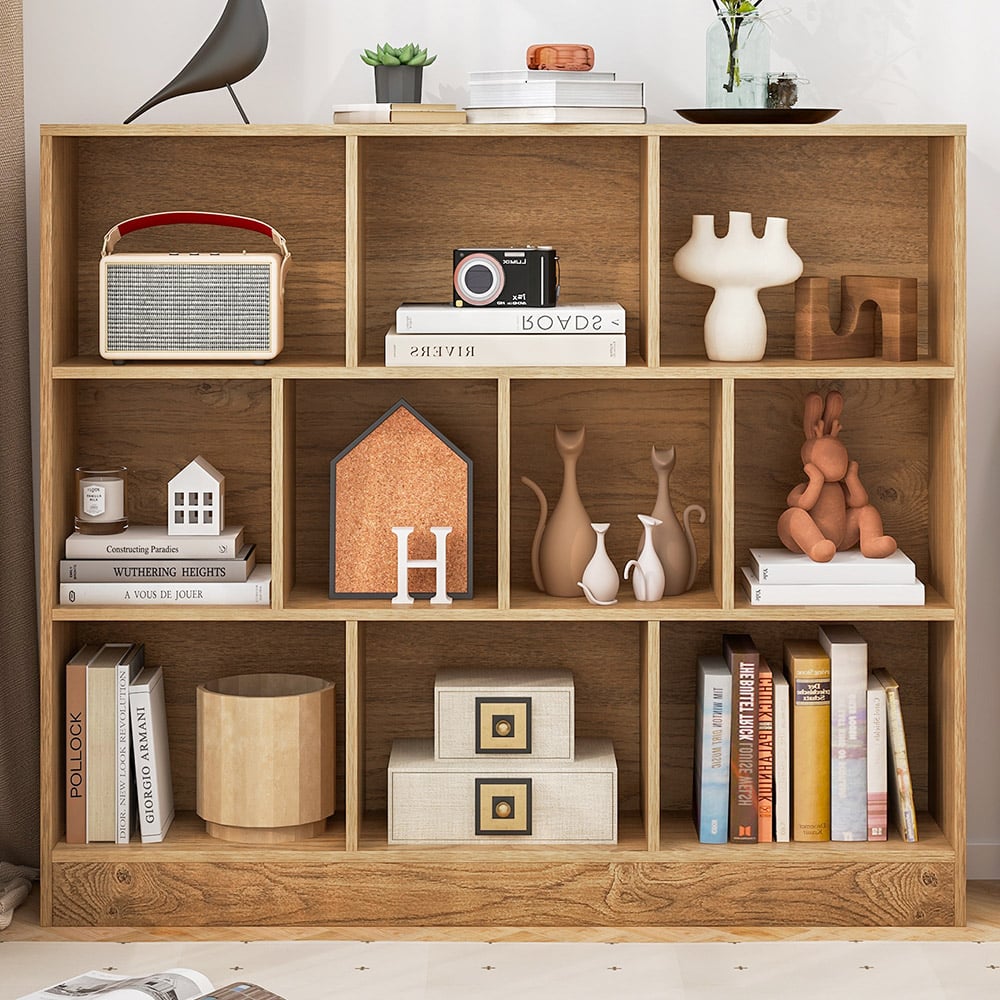 Costway 10 Cube Natural Bookshelf Image 1