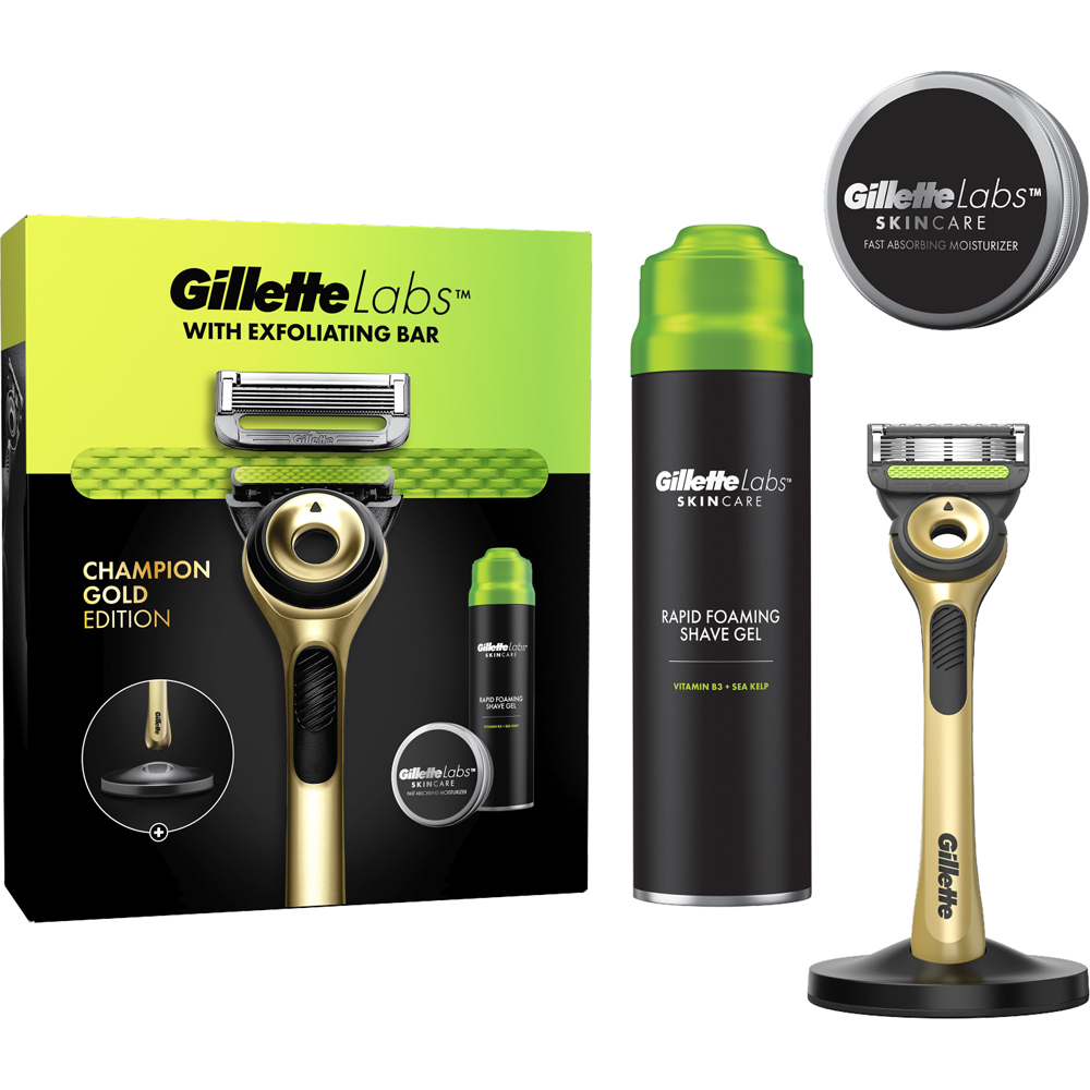 Gillette Labs Champion Gold Edition 3 Piece Exfoliating Bar Razor Shaving Kit Image 2