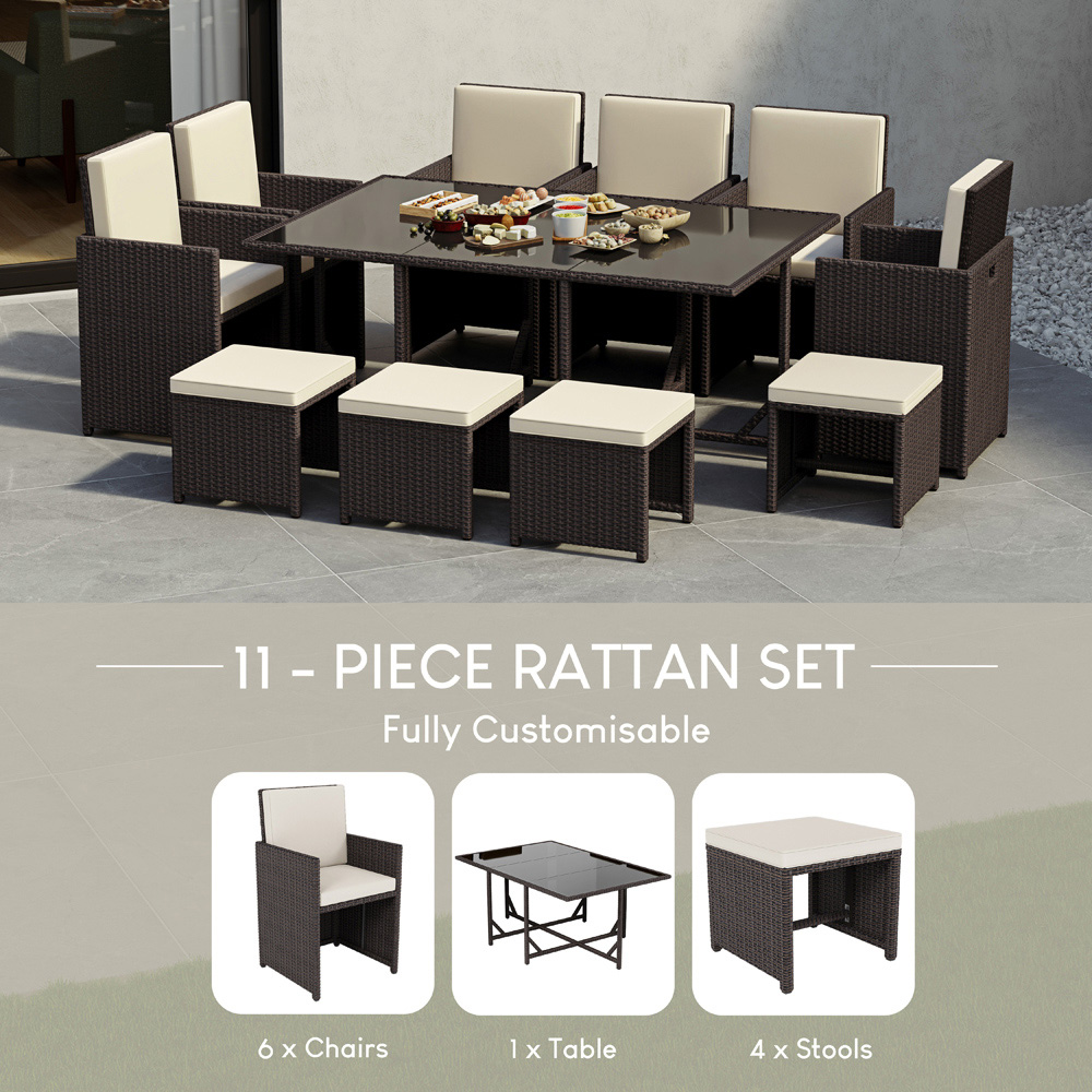 GARDEN VIDA Cuba 10 Seater Brown PE Rattan Garden Dining Set with Cover Image 5