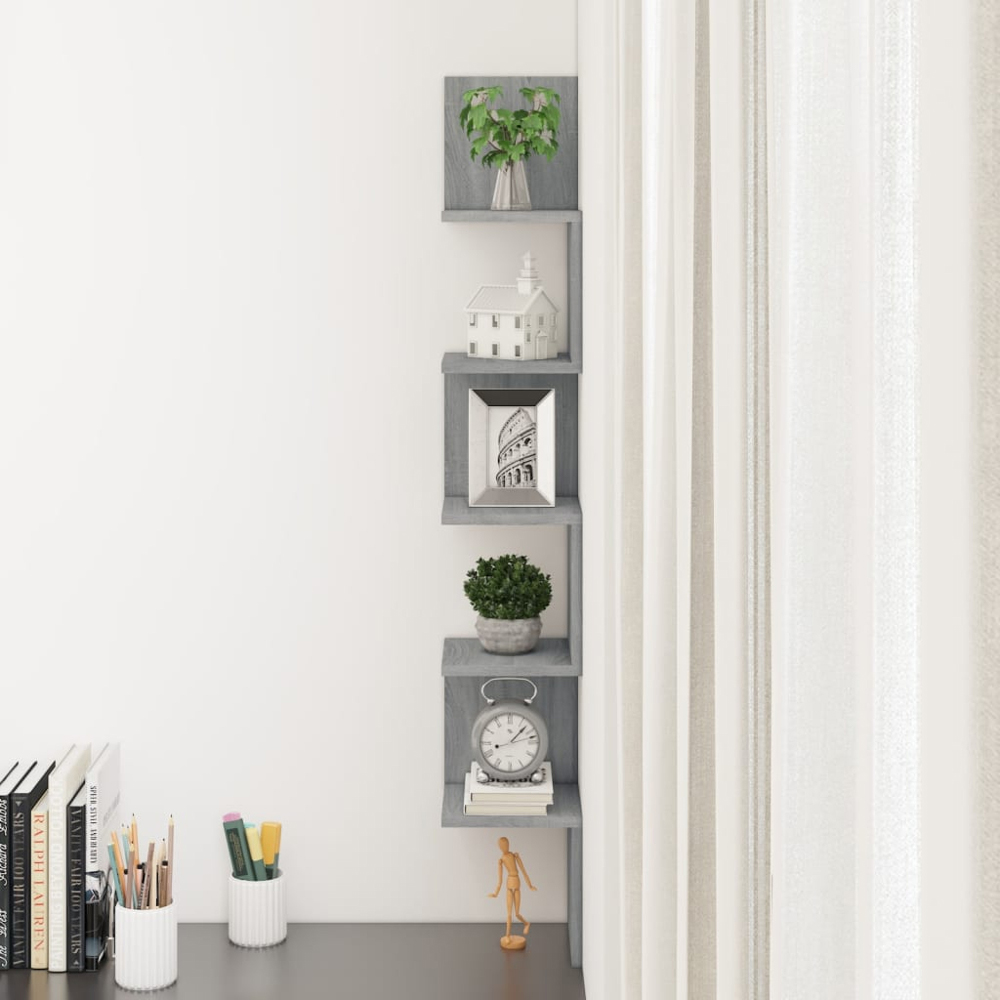 vidaXL 5 Shelf Grey Corner Wall Shelf Image 2