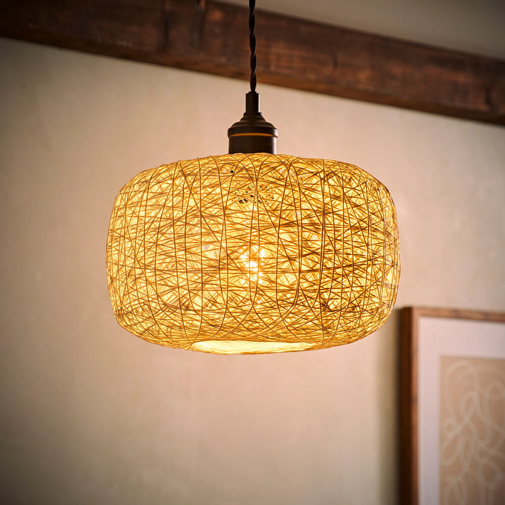 ValueLights Bjorn White Doughnut Twine Rattan Pendant Shade Image 2