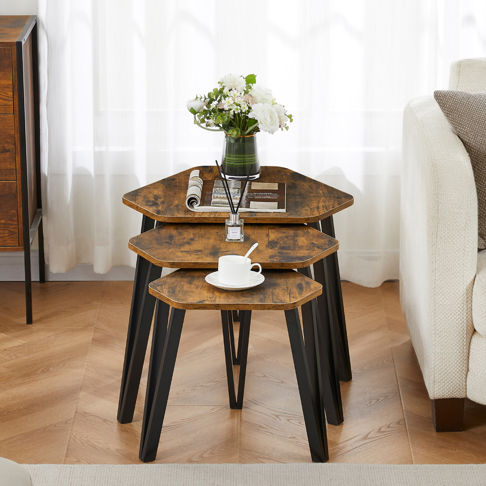 VIDA DESIGNS Brooklyn Dark Wood Nest of Tables Set of 3 Image 3