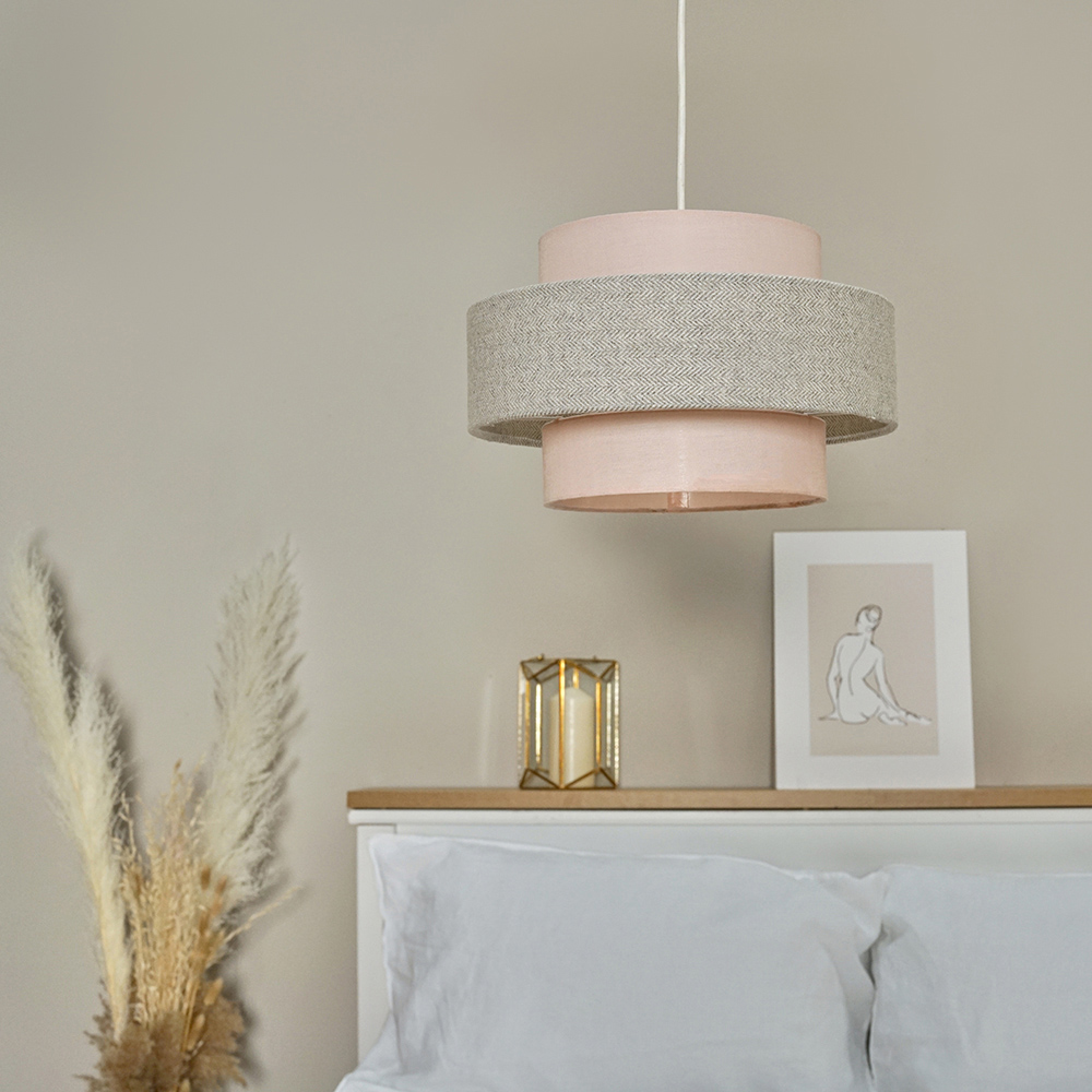 ValueLights Weaver Pink and Grey Herringbone Ceiling Lamp Shade Image 2
