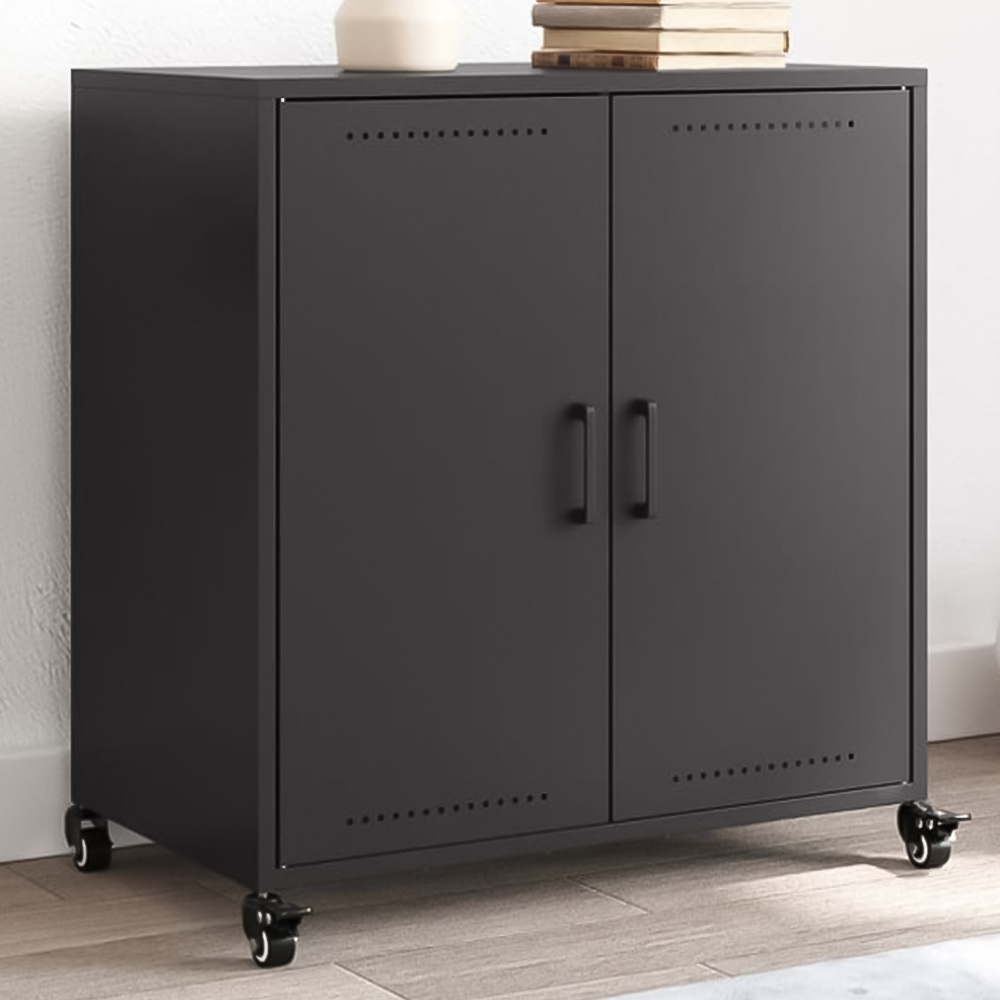 vidaXL 2 Door Black Steel Sideboard Image 1