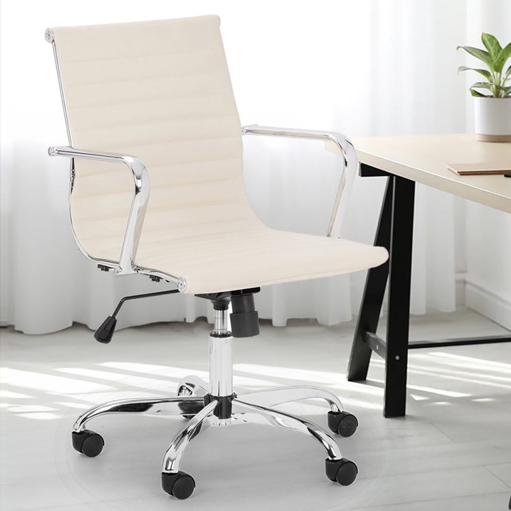 Julian Bowen Gio Ivory and Chrome Faux Leather Swivel Office Chair Image 1