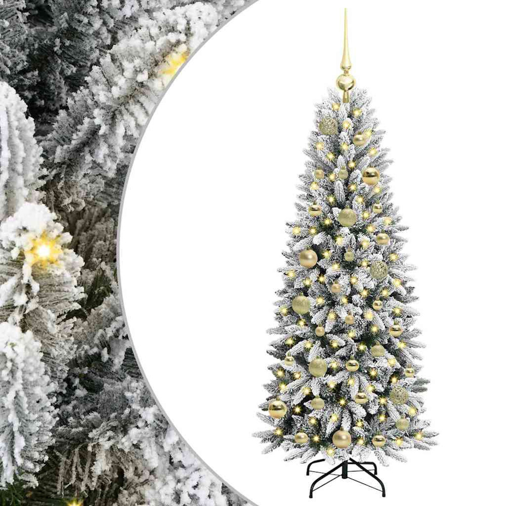 vidaXL Pre-Lit Gold Baubles Artificial Snow Flocked Christmas Tree 4ft Image 2