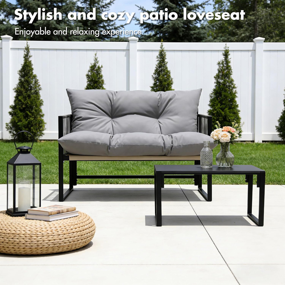 Alivio 4 Seater Grey Garden Sofa Chair Set with Cushions and Coffee Table Image 7