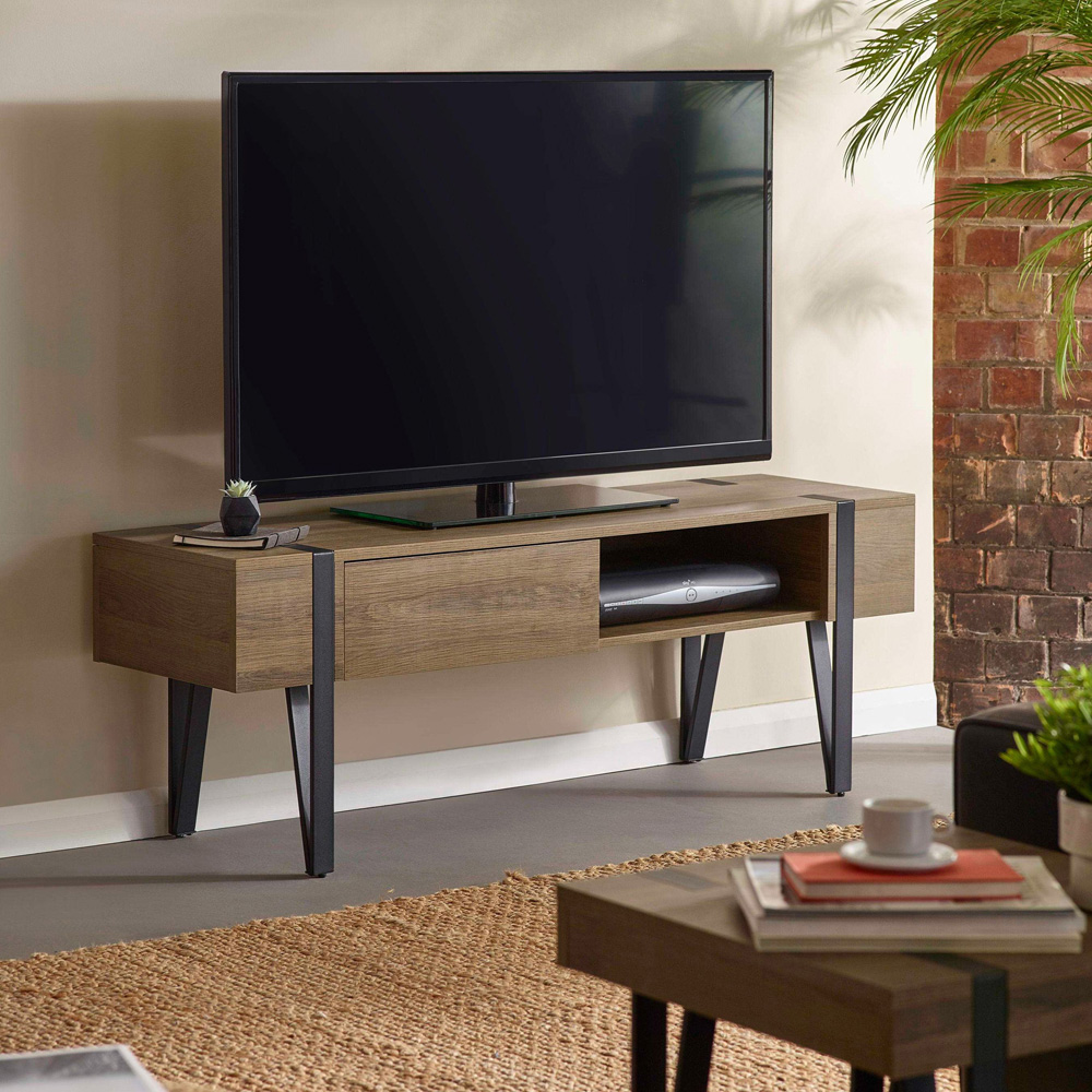 Julian Bowen Troy Single Drawer Rustic Wood Effect TV Stand for 65 inch Image 6