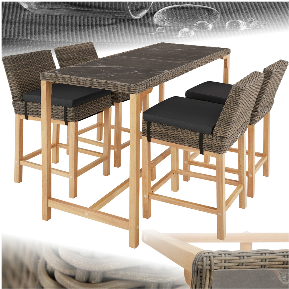 tectake Lovas Latina 4 Seater Poly Rattan Garden Bar Dining Table Nature Image 2