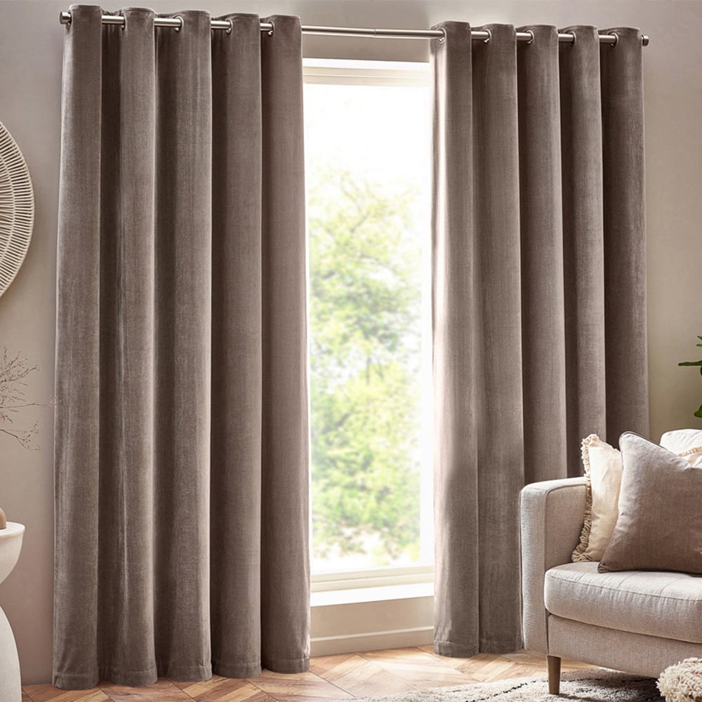 Yard Greige Heavy Chenille Velvet Eyelet Curtain 229 x 183cm Image 1