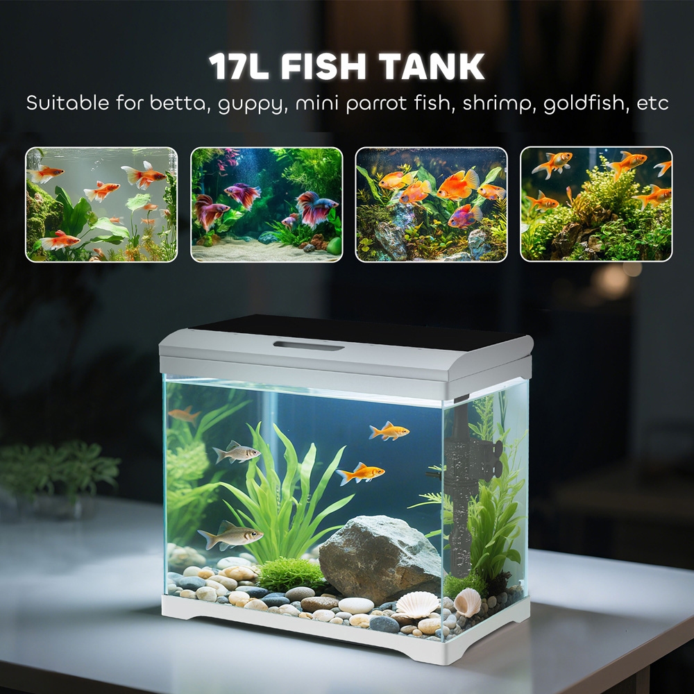 PawHut White LED Glass Fish Tank with Filter System and Water Pump 17L Image 5