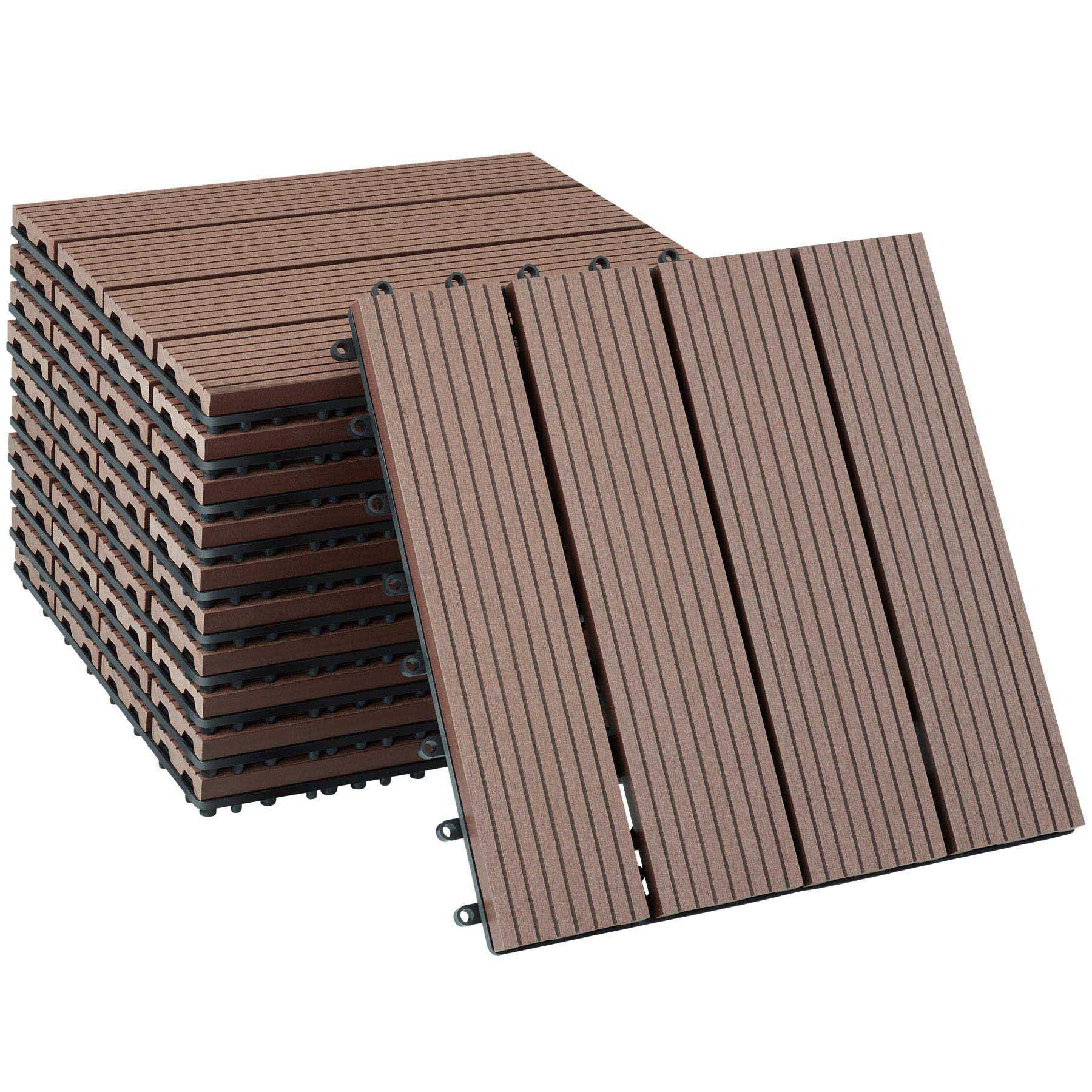 tectake Tegulas 11 Piece Brown Wood Look Outdoor Tile Set Image 1