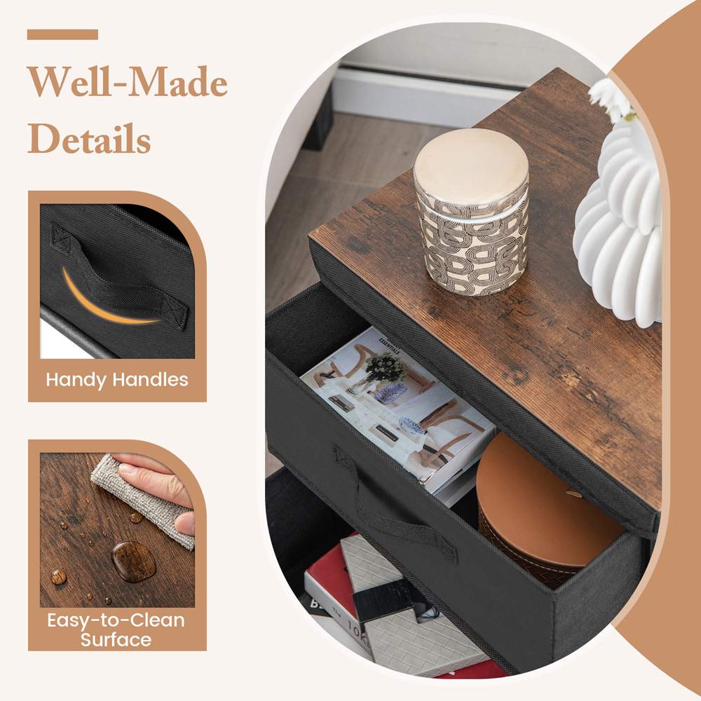 Costway 2 Drawer Black Fabric Nightstand with Removable Lid Image 7