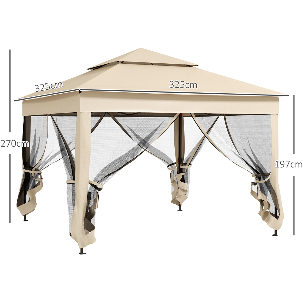 Outsunny 3 x 3m Cream White Metal Frame Pop Up Gazebo with Netting Image 7