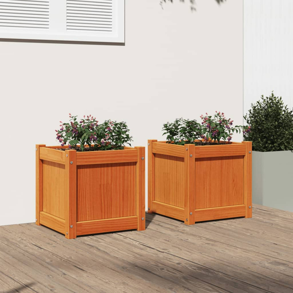 vidaXL Brown Solid Pine Wood Garden Planter 40 x 40 x 40cm Image 2