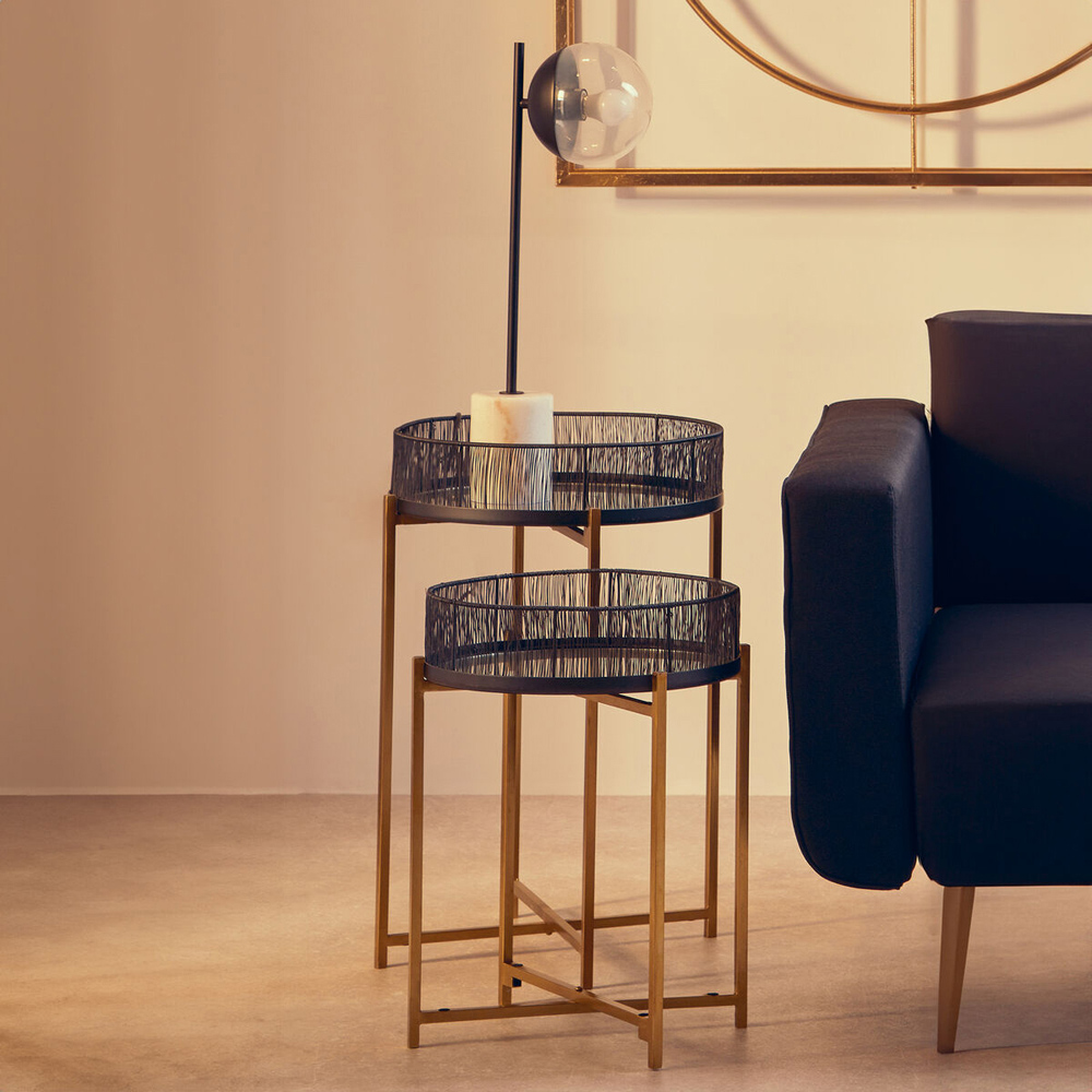 Premier Housewares Enzo Black and Gold Nest of Table Set of 2 Image 3