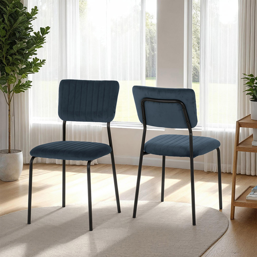 Seconique Sheldon Set of 4 Navy Blue Velvet Dining Chair Image 8