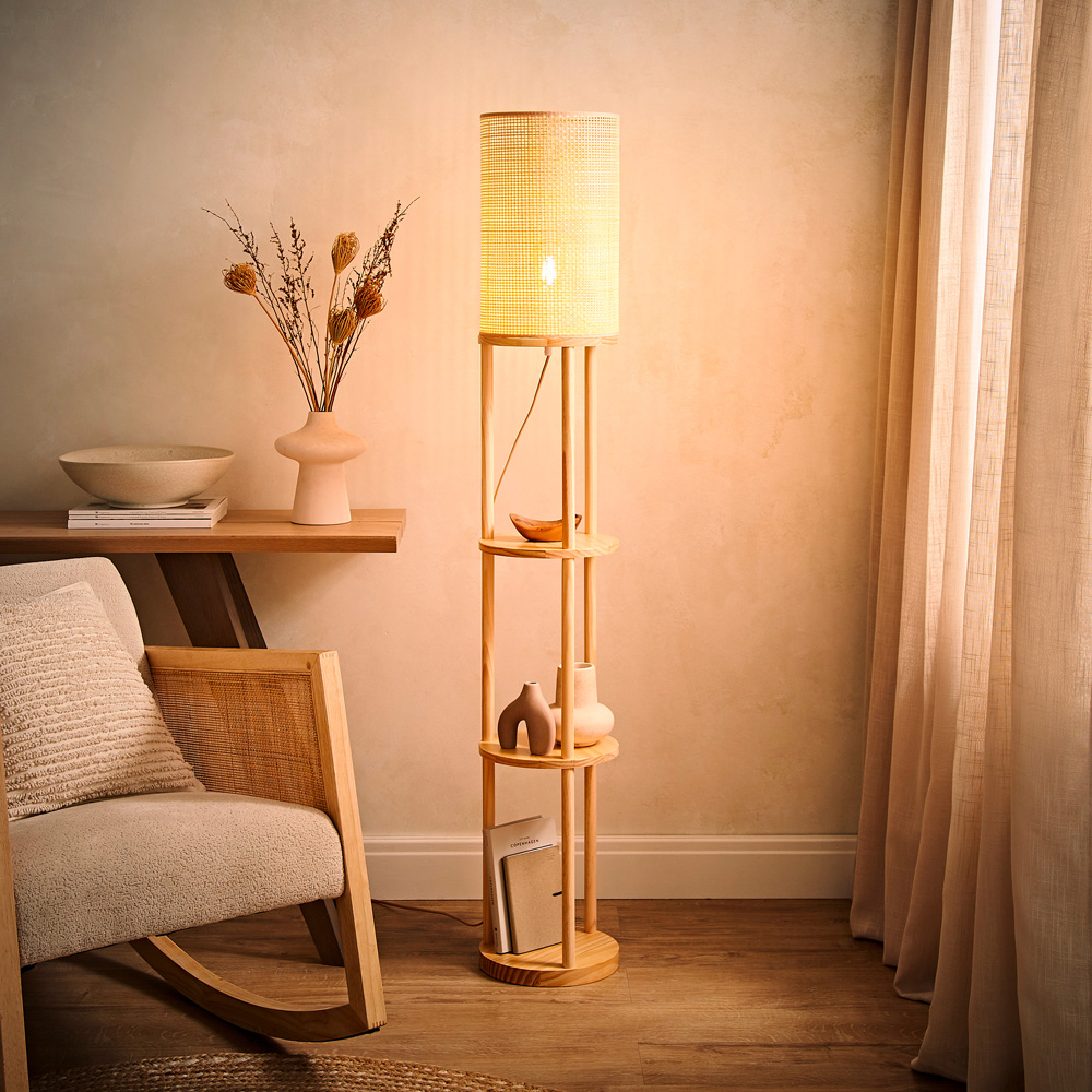 ValueLights Elsa Natural Wood 3 Tier Floor Lamp Image 2