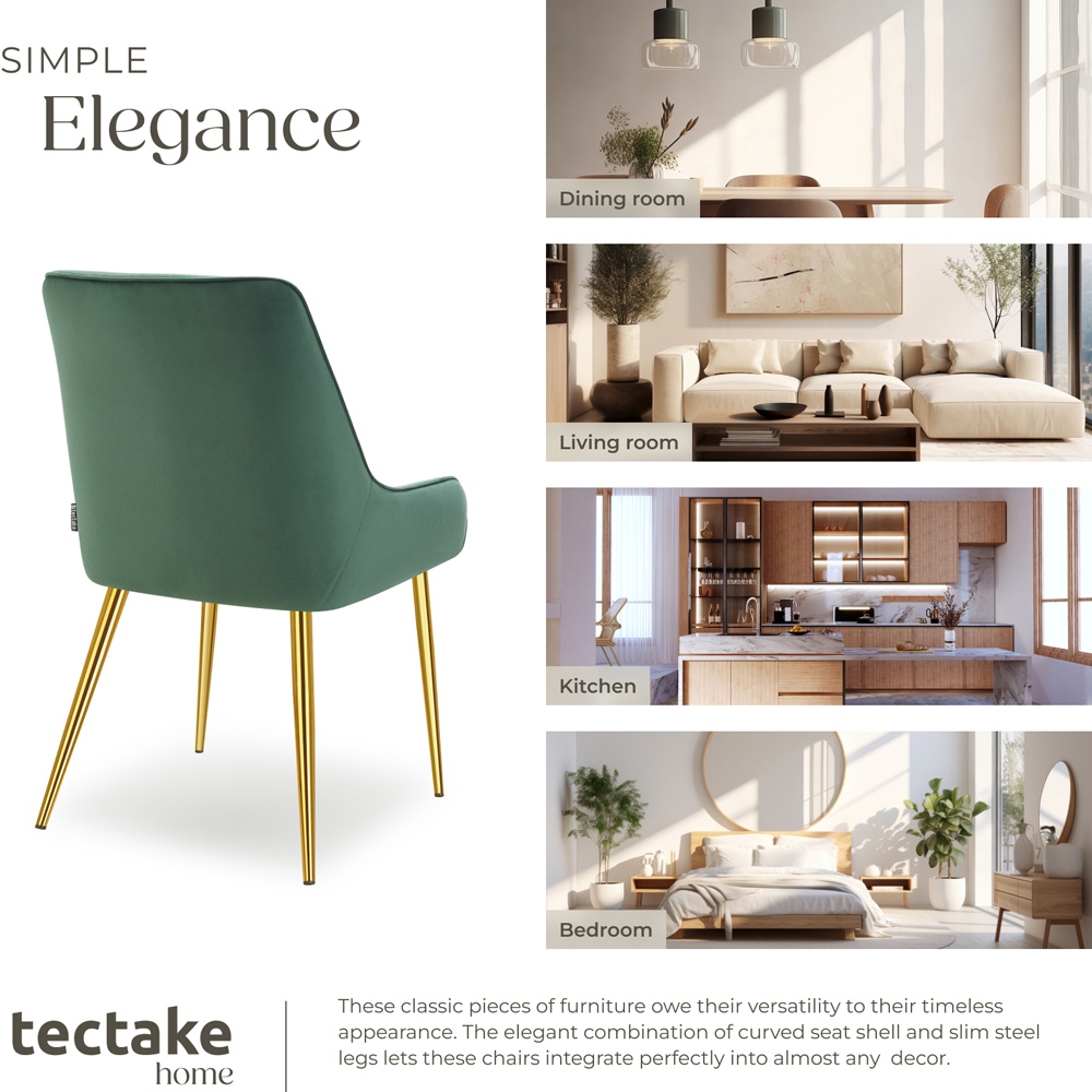 tectake Avane Set of 2 Green Dining Chair Image 7