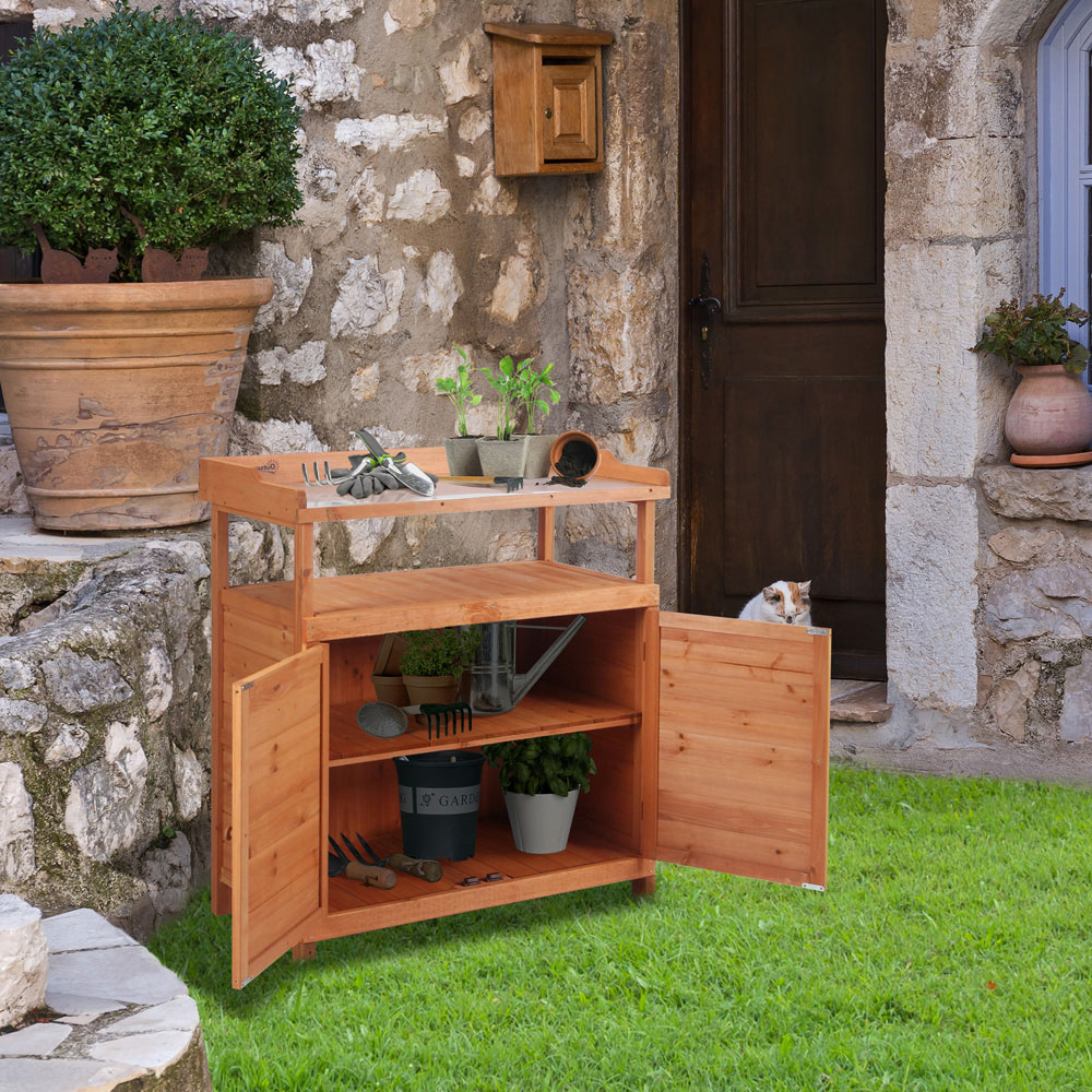 Outsunny 2-in-1 Wooden Multi-Function Potting Bench Image 2