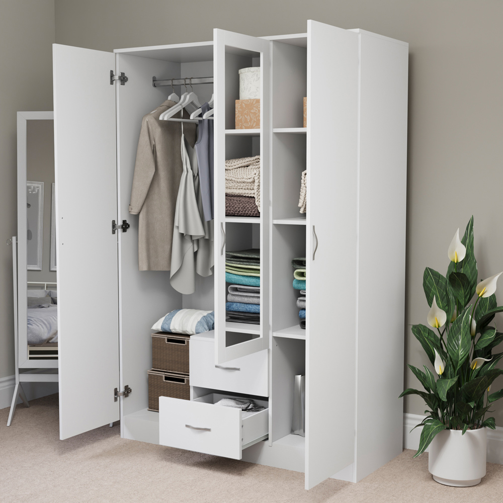 Vida Designs Riano 3 Door 2 Drawer White Mirror Wardrobe Image 5