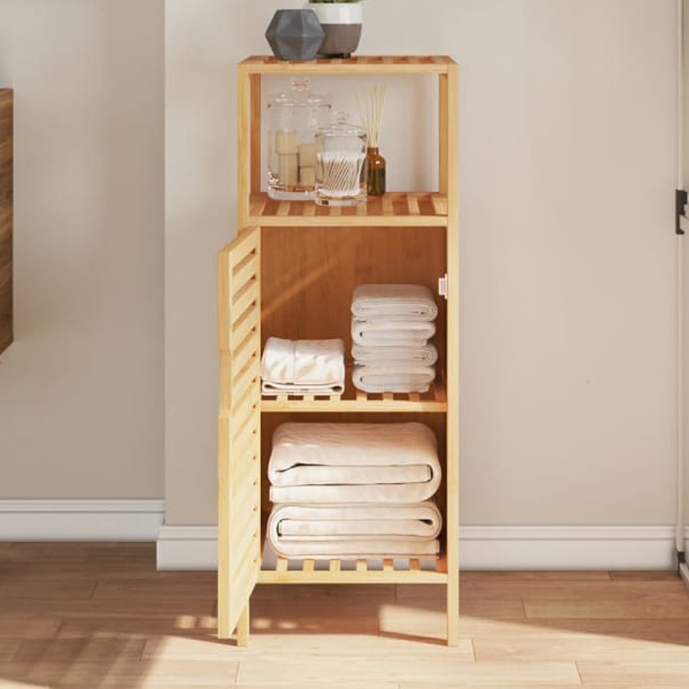 vidaXL Single Door Single Shelf Bamboo Bathroom Cabinet Image 1