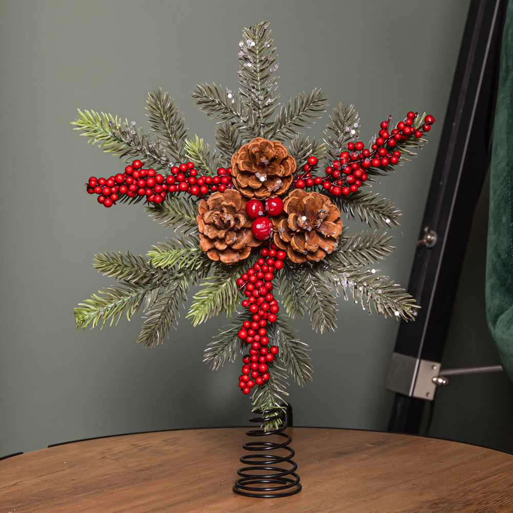 Samuel Alexander Red Berries Pinecones Foliage Christmas Tree Topper 33cm Image 8