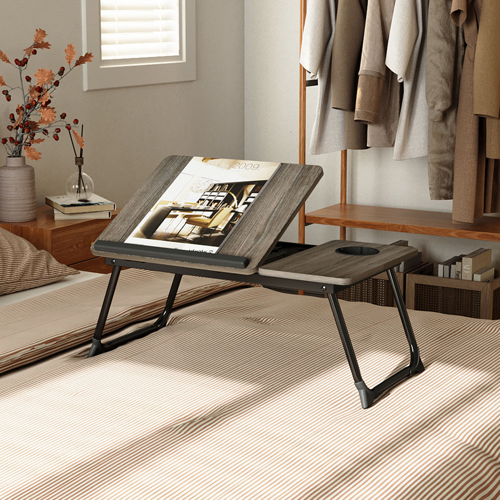 Living and Home Grey Wood Grain Foldable Laptop Bed Table Image 2