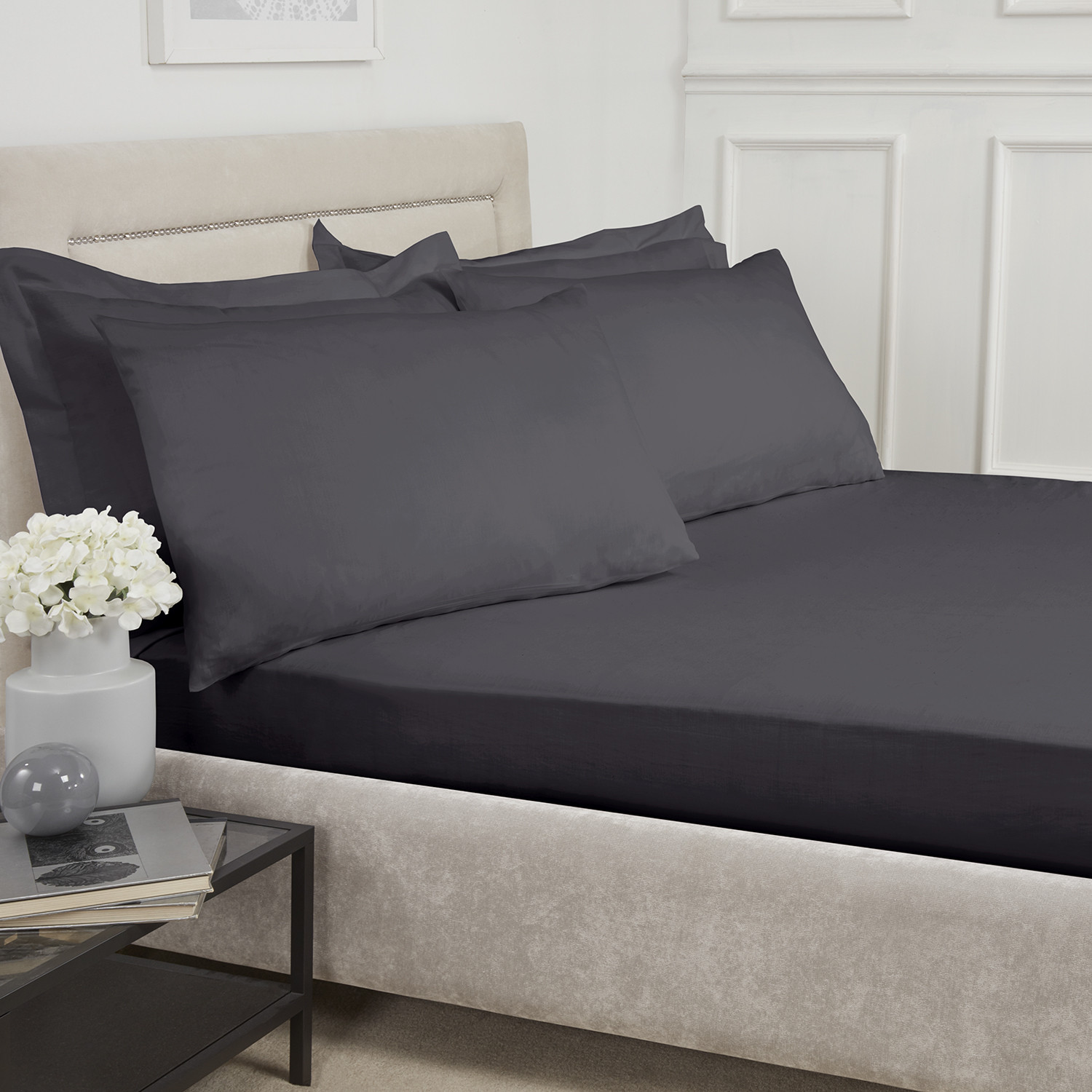 180 Thread Count Cotton Fitted Sheet Charcoal King Image
