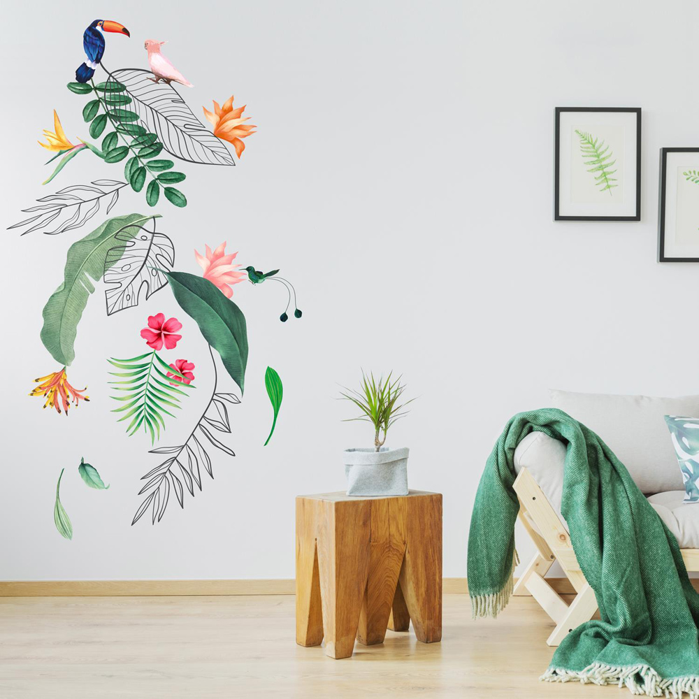 Walplus Tropical Leaves and Flower Theme Self Adhesive Wall Stickers Image 3