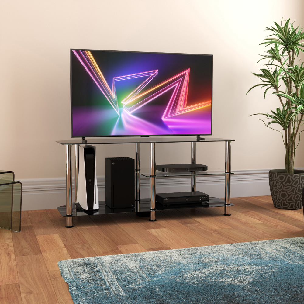 AVF Classic 3 Shelf Black Glass and Chrome Corner TV Stand Image 7