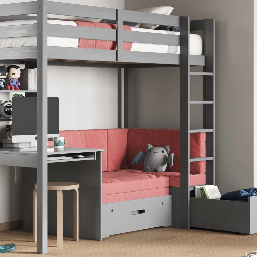 Noomi Eino Single Grey High Sleeper with Red Futon Image 2
