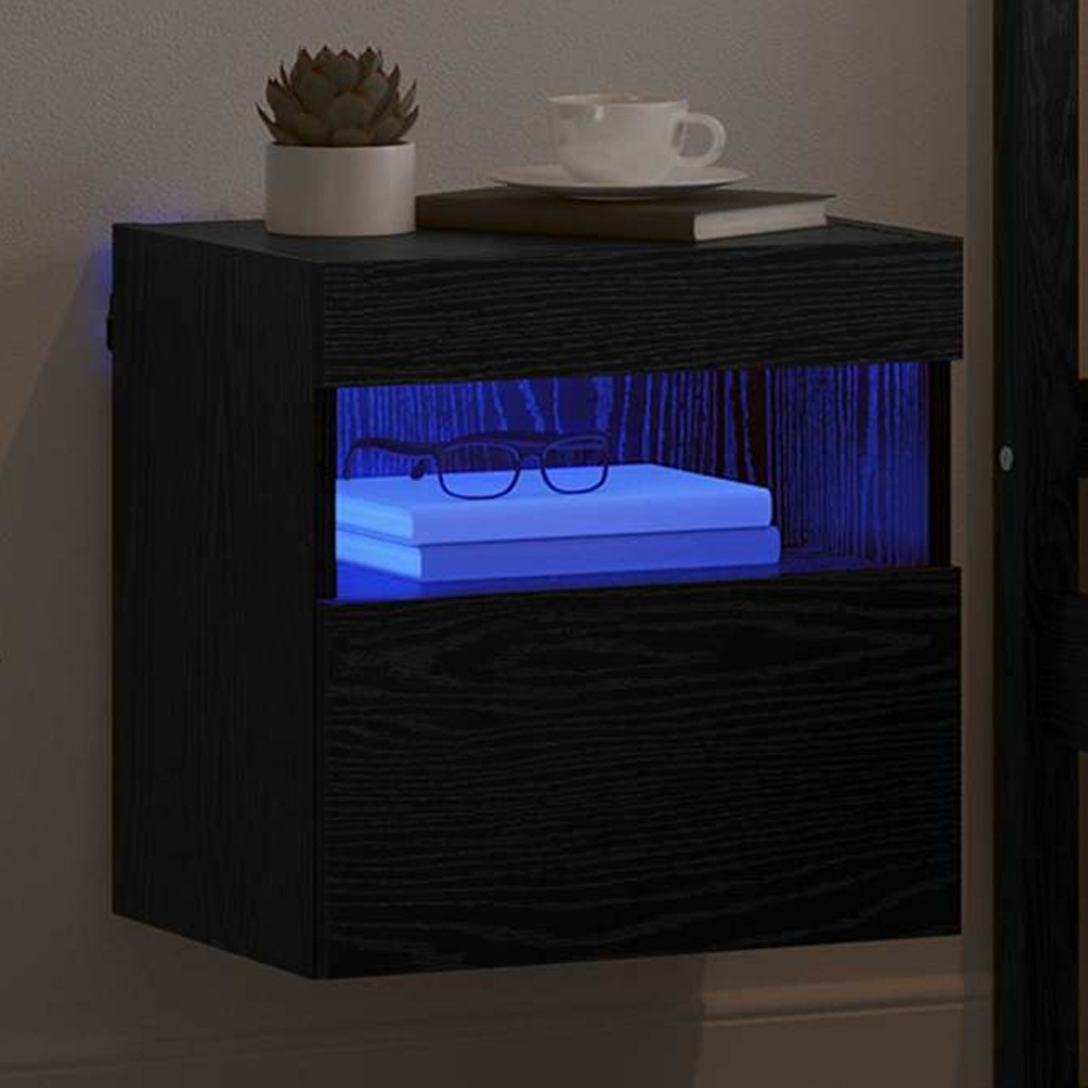vidaXL Single Door Single Shelf Black Oak TV Cabinet with LED Lights Image 1