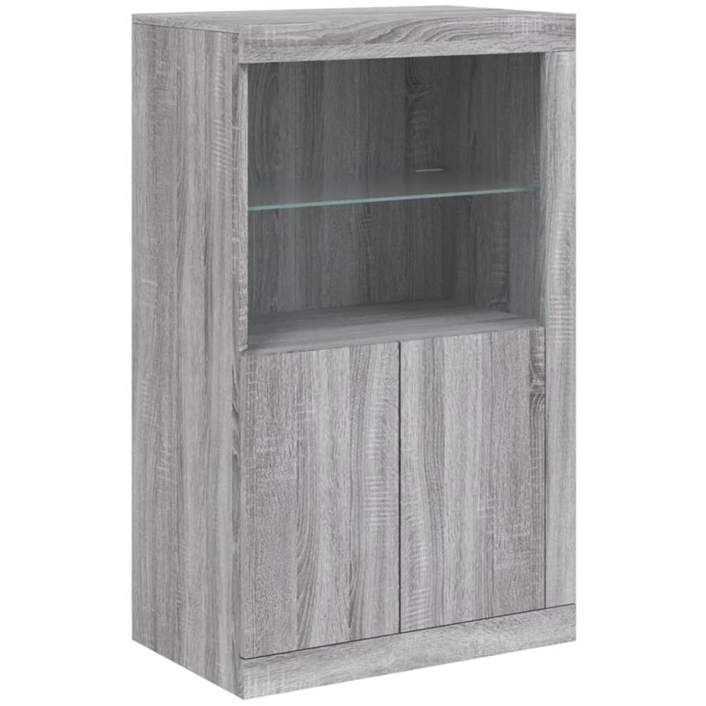 vidaXL 2 Door 2 Shelf LED Grey Sonoma Oak Side Cabinet Image 2