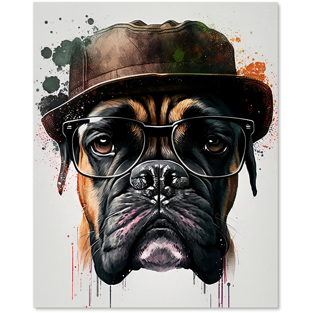 Warren Reed Designer Boxer Dog with Glasses Splashart Glass Kitchen Splashback 75 x 60cm Image 2
