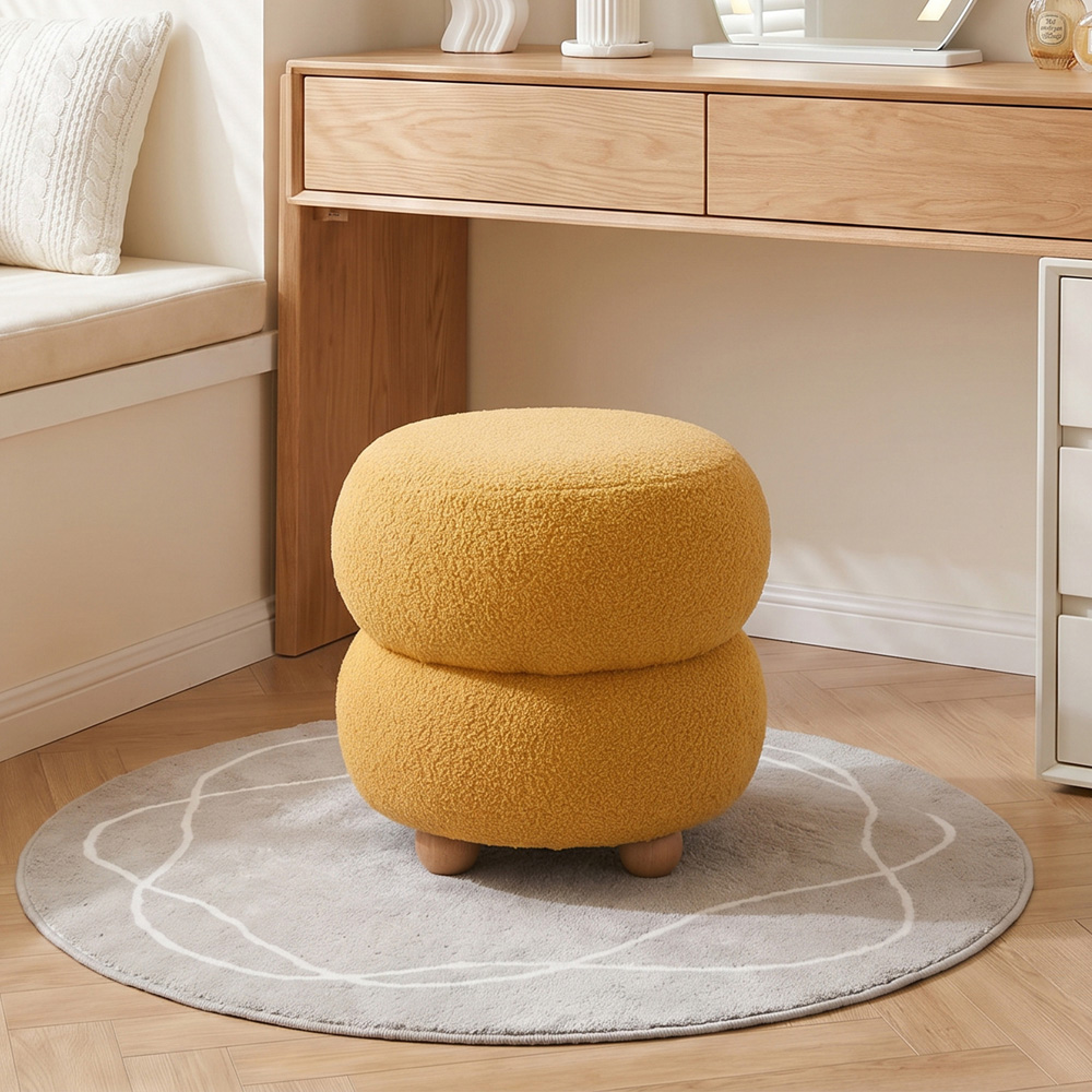 Living and Home Yellow Teddy Fleece Double Layer Round Footstool Image 8