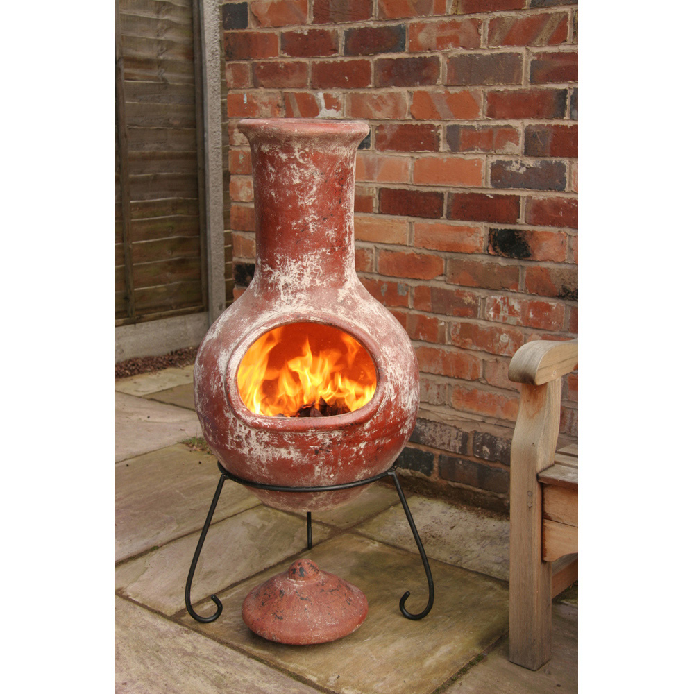 Gardeco Colima Extra Large Red Mexican Chimenea with Stand and Lid Image 2