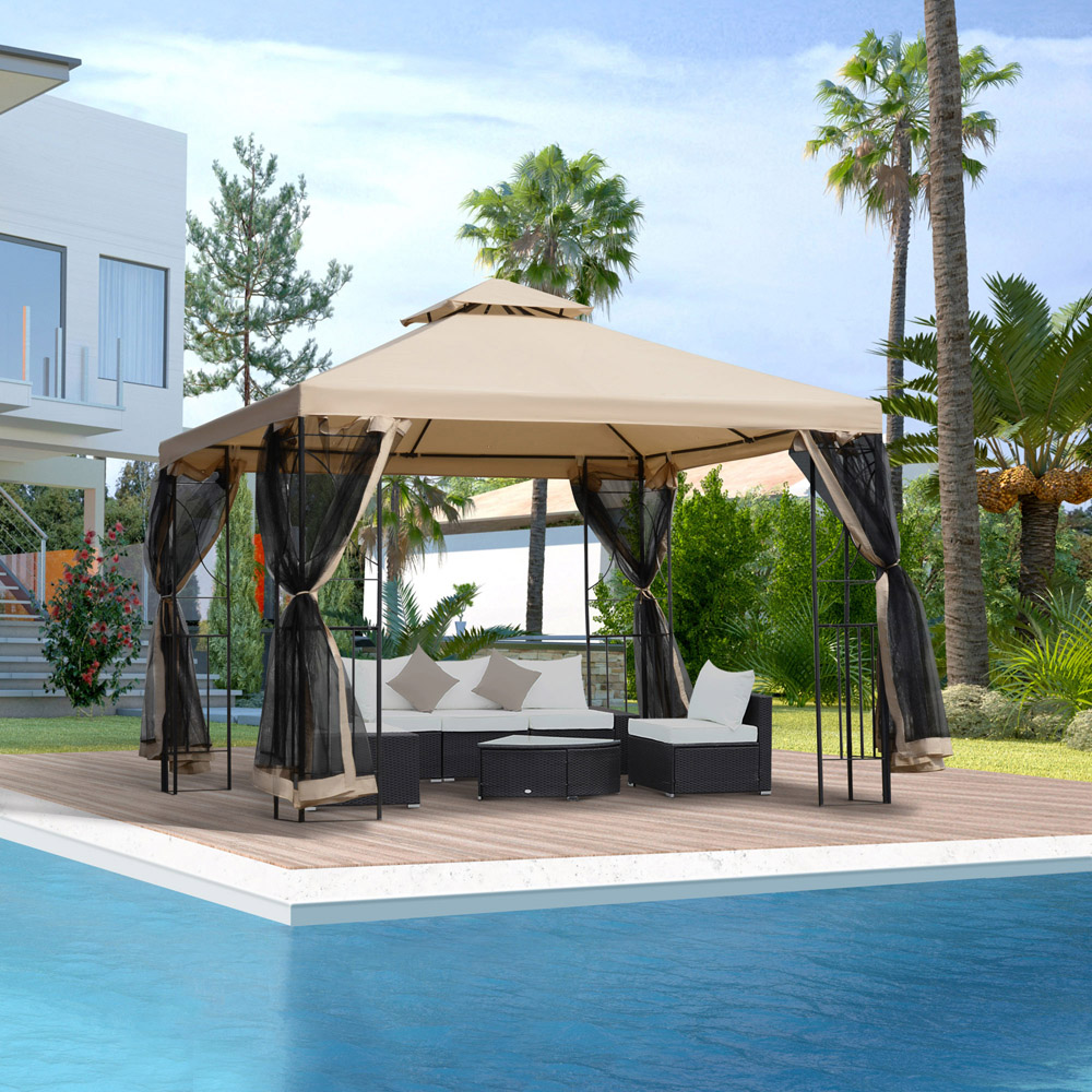 Outsunny 3 x 3m 2-Tier Patio Gazebo with Netting Shelves Image 4