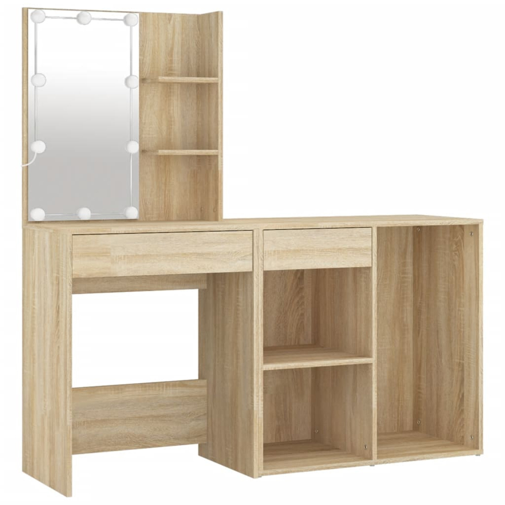 vidaXL Sonoma Oak Dressing Table with LED Mirror and Cabinet Image 7