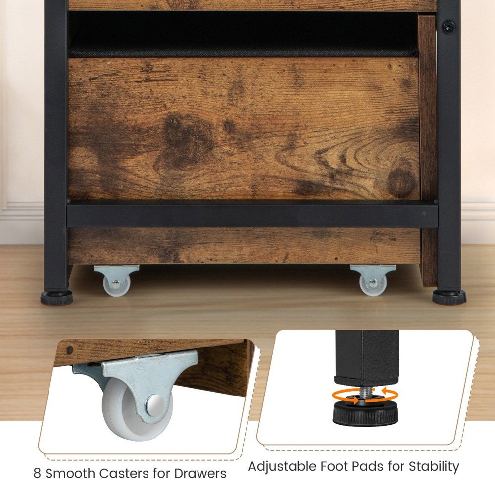 Costway 2 Drawer Rustic Brown Storage Ottoman Bench Image 8