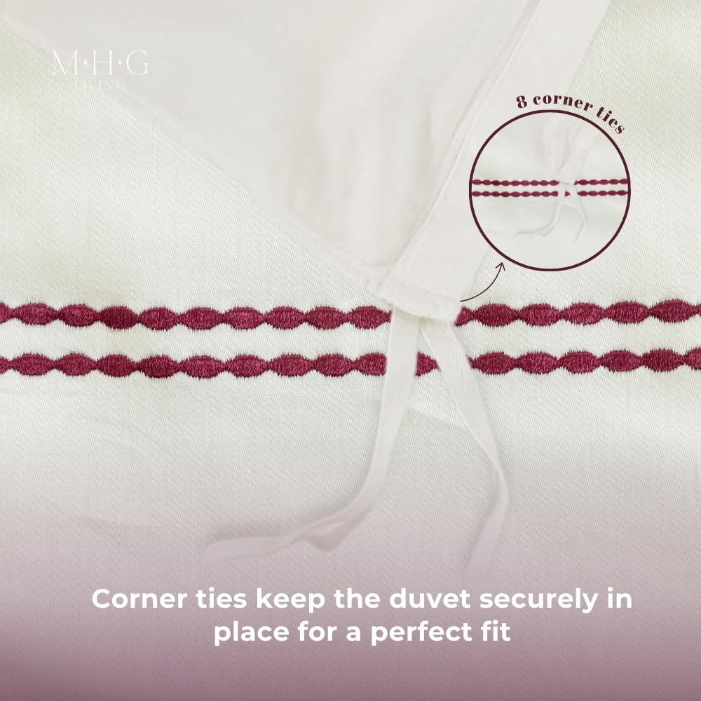 MHG Living Super King Size Kensington Burgundy 200 Thread Count Duvet Cover Set Image 5