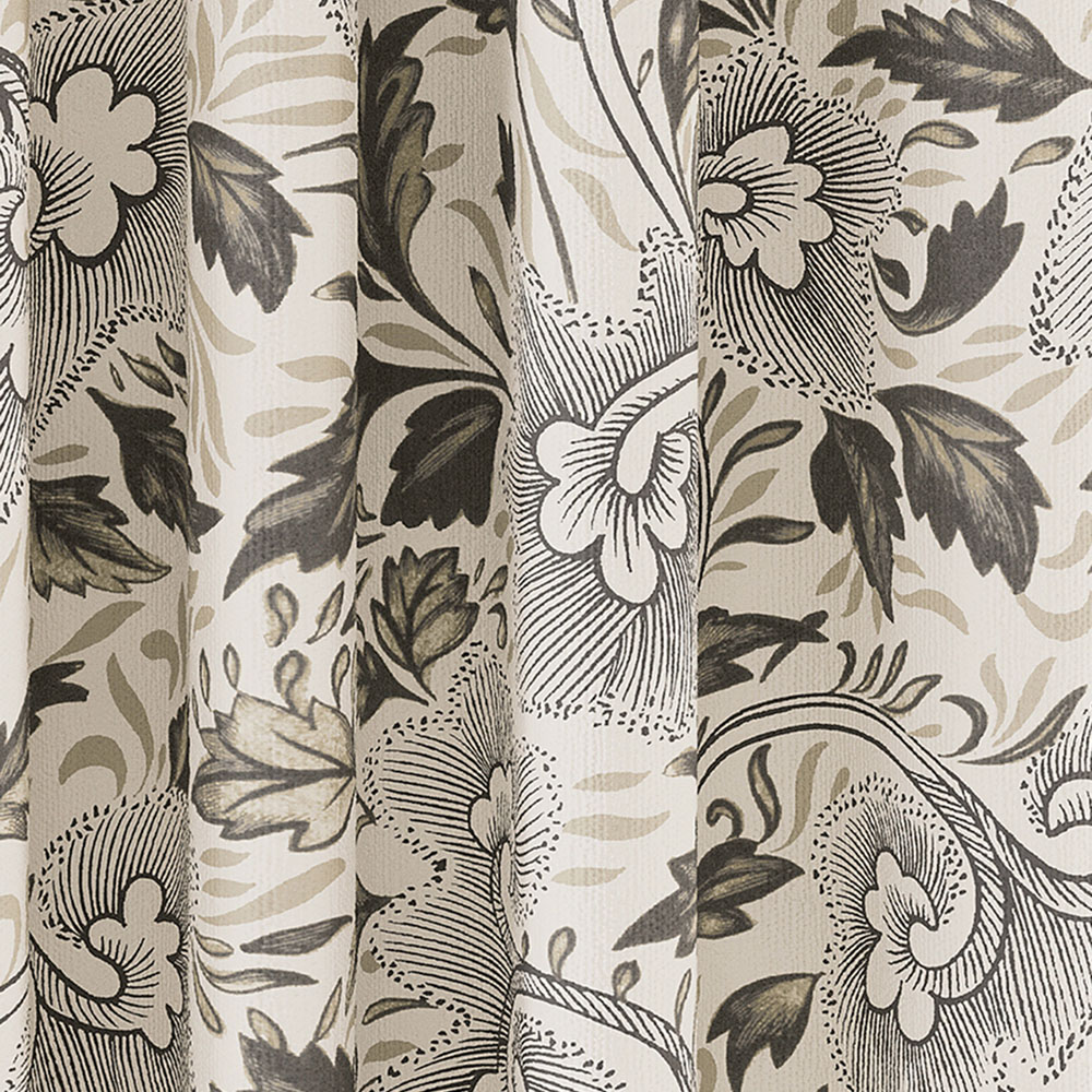 V&A Ornamental Bloom Linen and Grey Lined Blackout Pencil Pleat Curtains 168 x 183cm Image 3