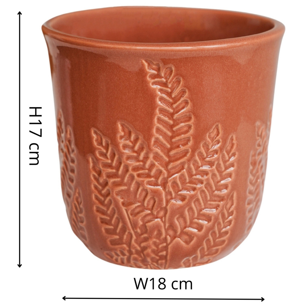 Ivyline Kew Rust Stoneware Fern Embossed Indoor Planter 18cm Image 5