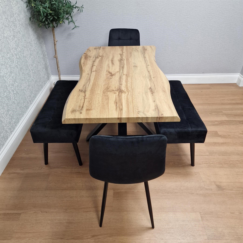 Portland 3 Seater Velvet Wooden Dining Set with Bench Black Image 9
