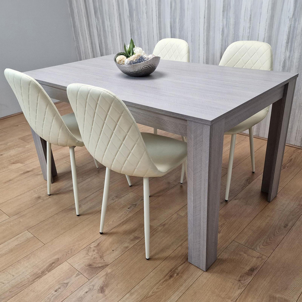 Kosy Koala 4 Seater Faux Leather Gem Pattern Rectangular Dining Set Grey and Cream Image 1