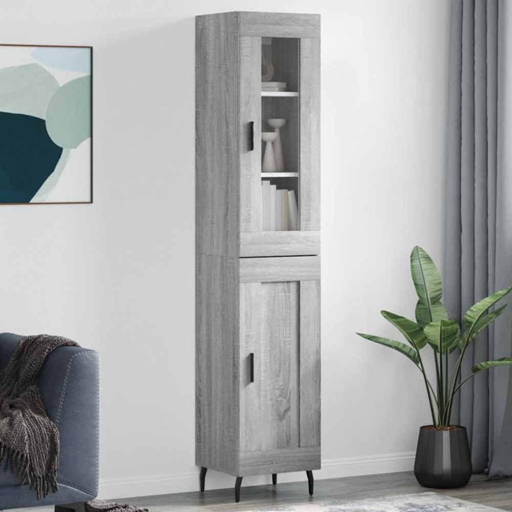 vidaXL 2 Door Grey Highboard Image 1