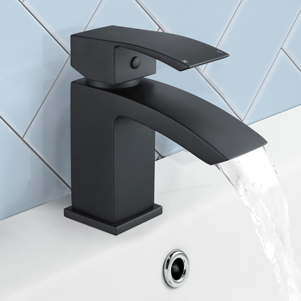 Nes Home Nexa Waterfall Matte Black Bath Filler and Basin Mixer Tap with Waste Image 3