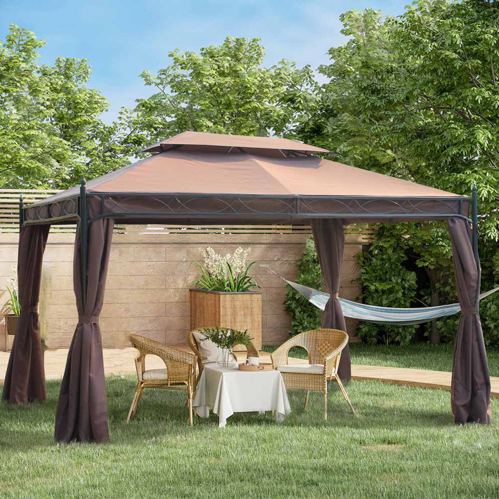 Outsunny 3 x 4m Coffee Gazebo with Roof Image 1