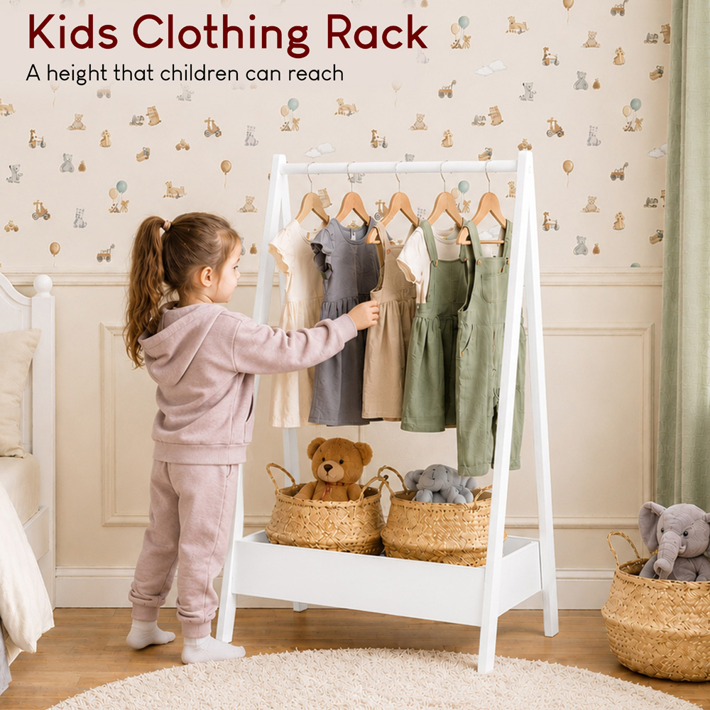 JUNIOR VIDA White Kids Clothes Rack with Storage Shelf Image 4